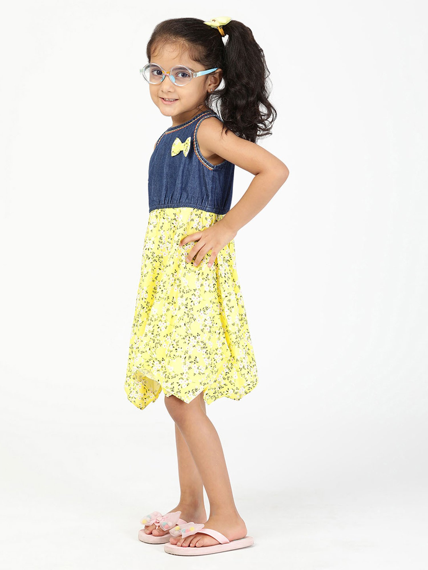 Budding Bees Kids Blue & Yellow Floral Print Dress