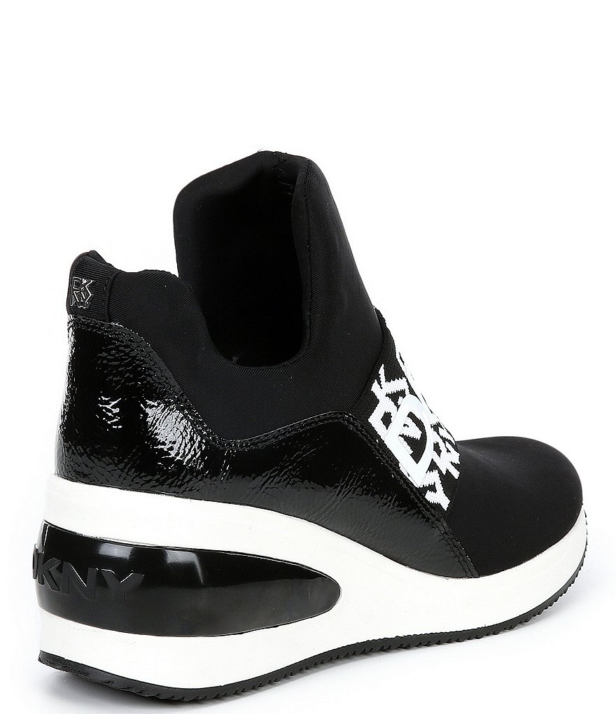 DKNY Borg Logo Print Strap Slip-On Wedge Sneakers