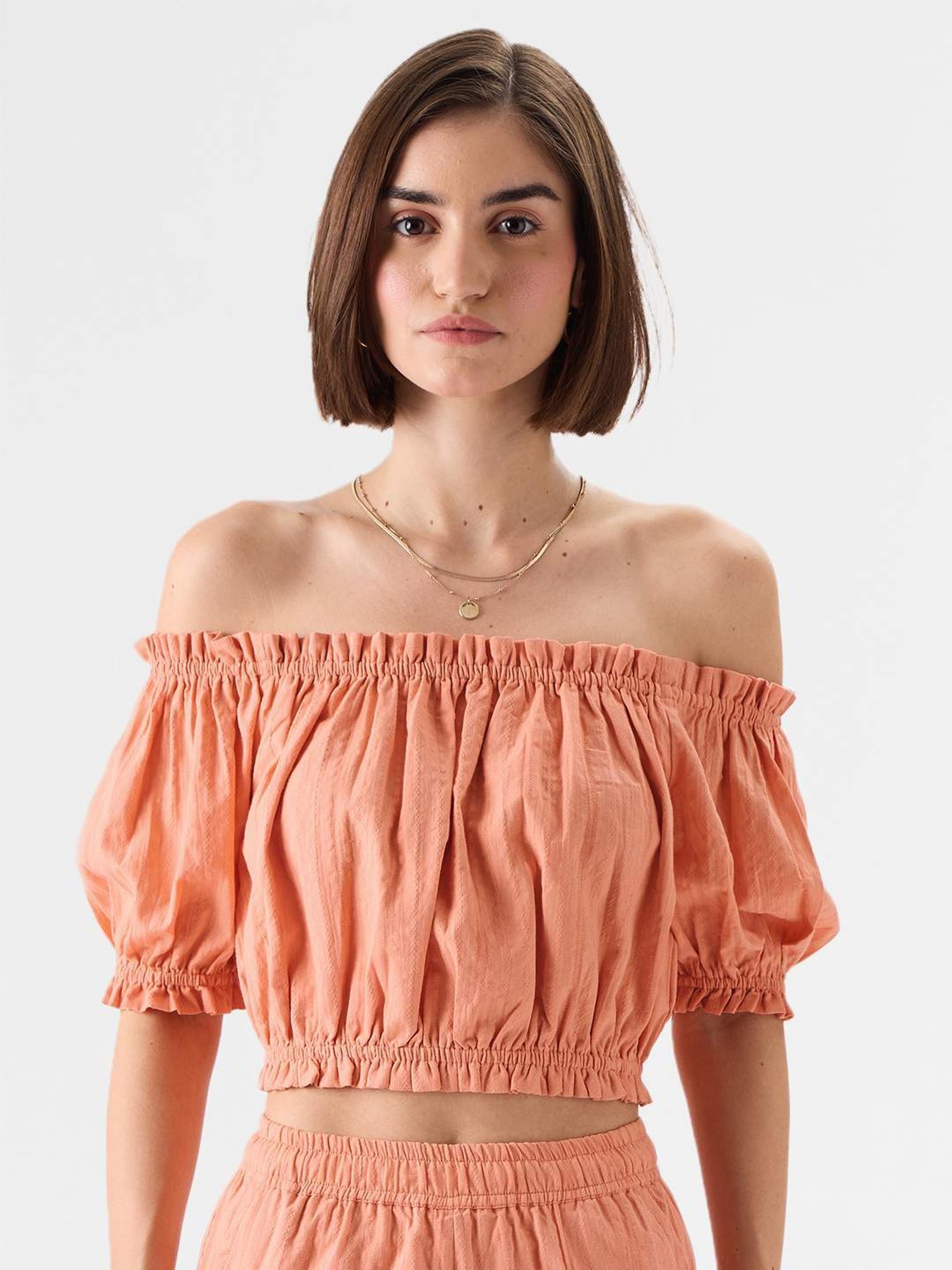 The Souled Store Peach Cotton Crop Top