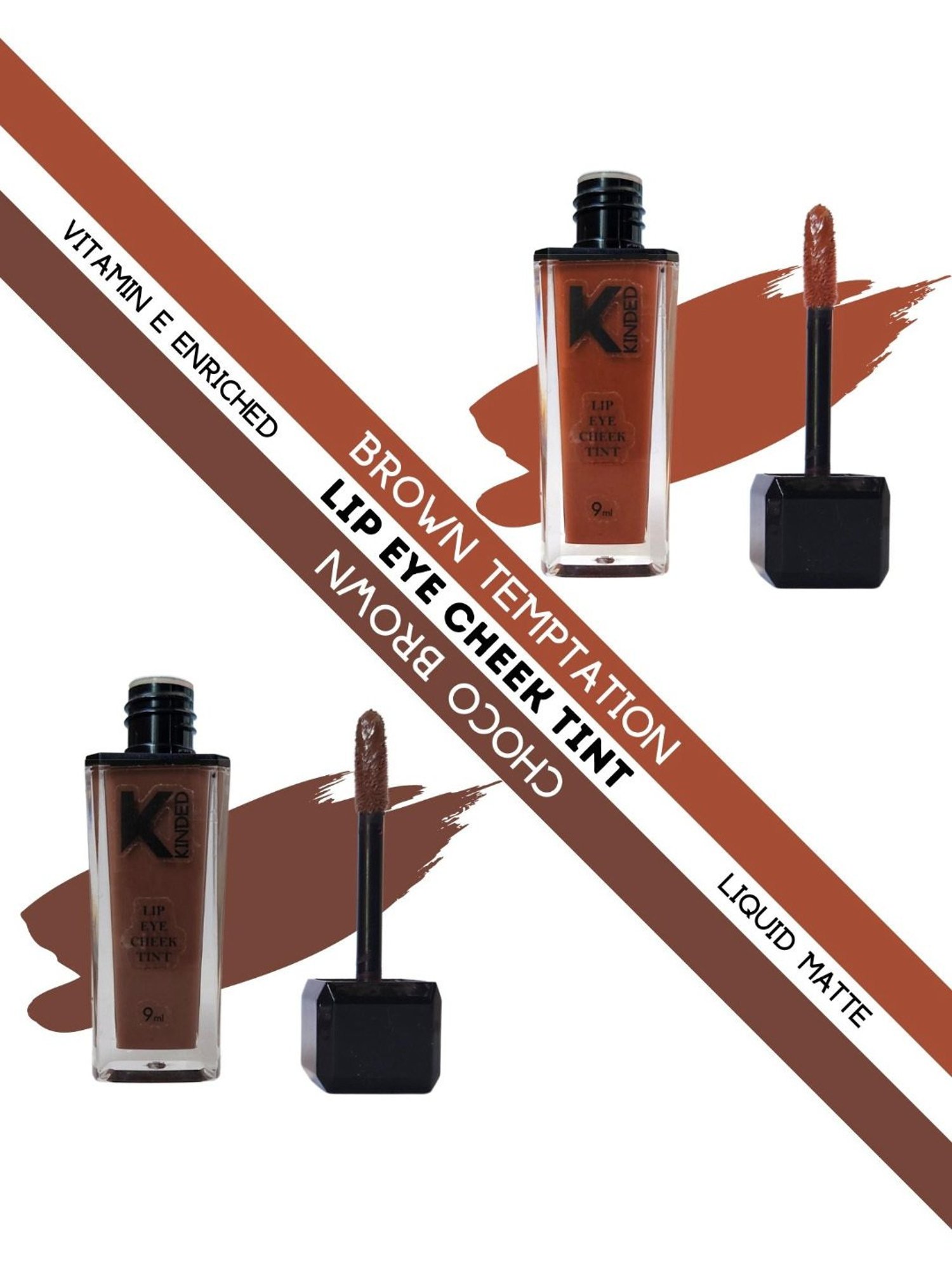KINDED Lip Eye Cheek Tint Brown Temptation & Choco Brown Combo