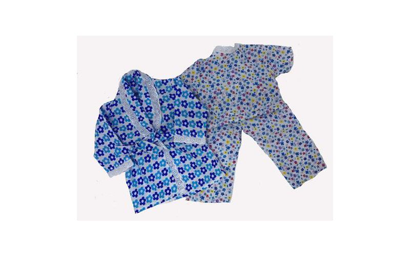 Doll Clothes Superstore Blue Flower Pajamas With Bathrobe For 18 Inch Dolls
