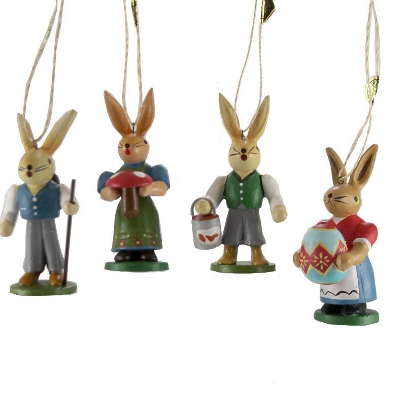 Holiday Ornament 3.0" Wooden Easter Rabbits Set / 4 Easter Springtime Retro  -  Tree Ornaments
