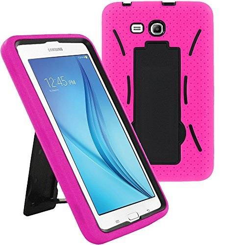 KIQ Heavy Duty Hybrid Case, Dual layer Protection Tablet Cover Kickstand Built-in cut-outs for camera and charging ports For Samsung Galaxy Tab E 7.0 Lite, Galaxy Tab 3 7.0 Lite (Hot Pink)