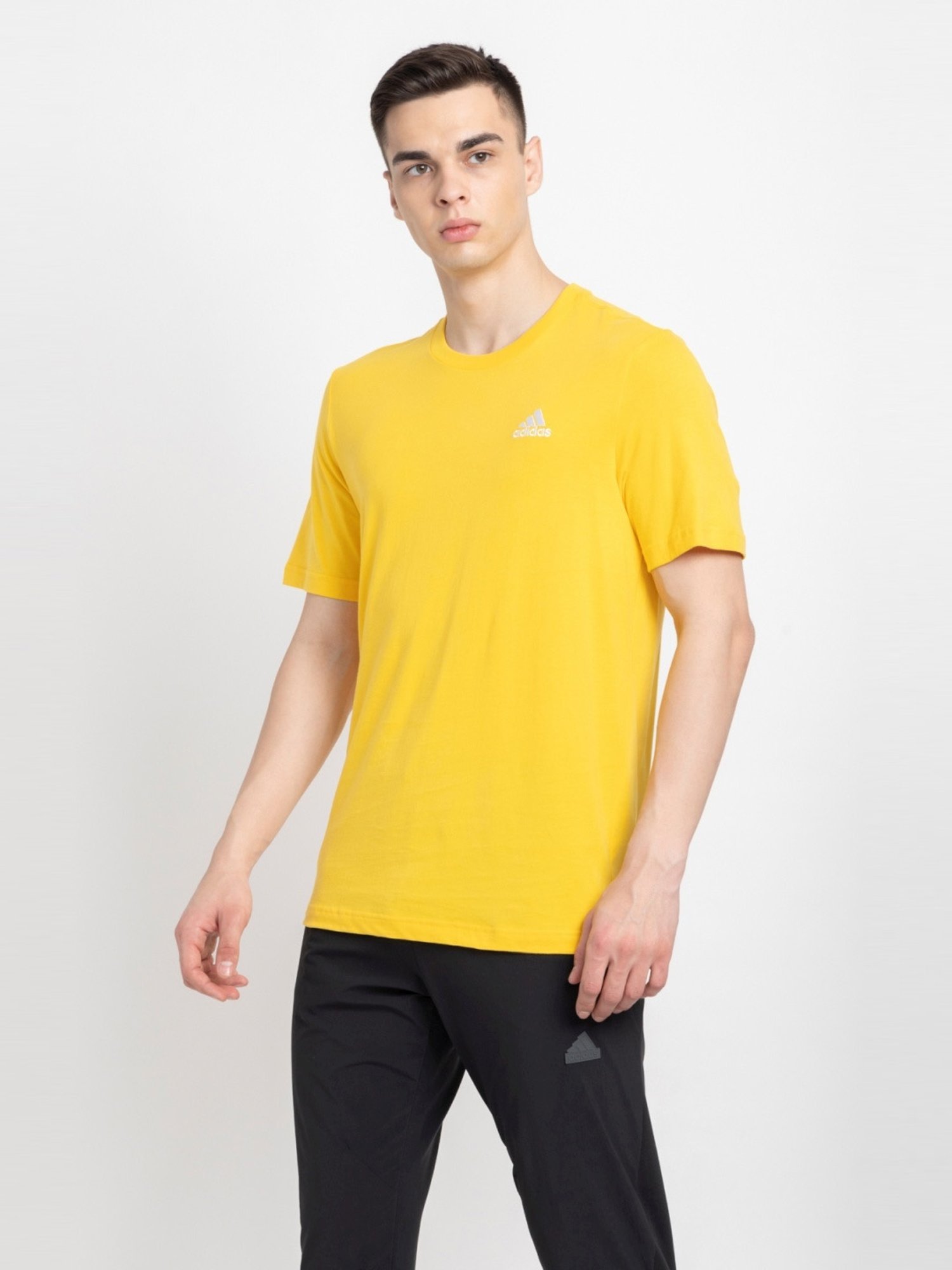 Adidas Yellow Cotton Regular Fit Sports T-Shirt
