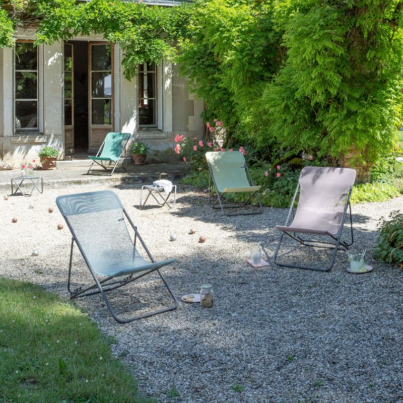 Lafuma Maxi Transat 4 Position Recline, Lockable Angle Folding Outdoor Camping Steel Batyline Mesh Sling Lounge Chair, Lac Blue (2 Pack)