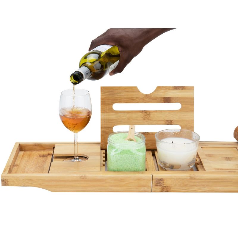 Mind Reader Premium Extendable Bamboo Bath Caddy, Bamboo