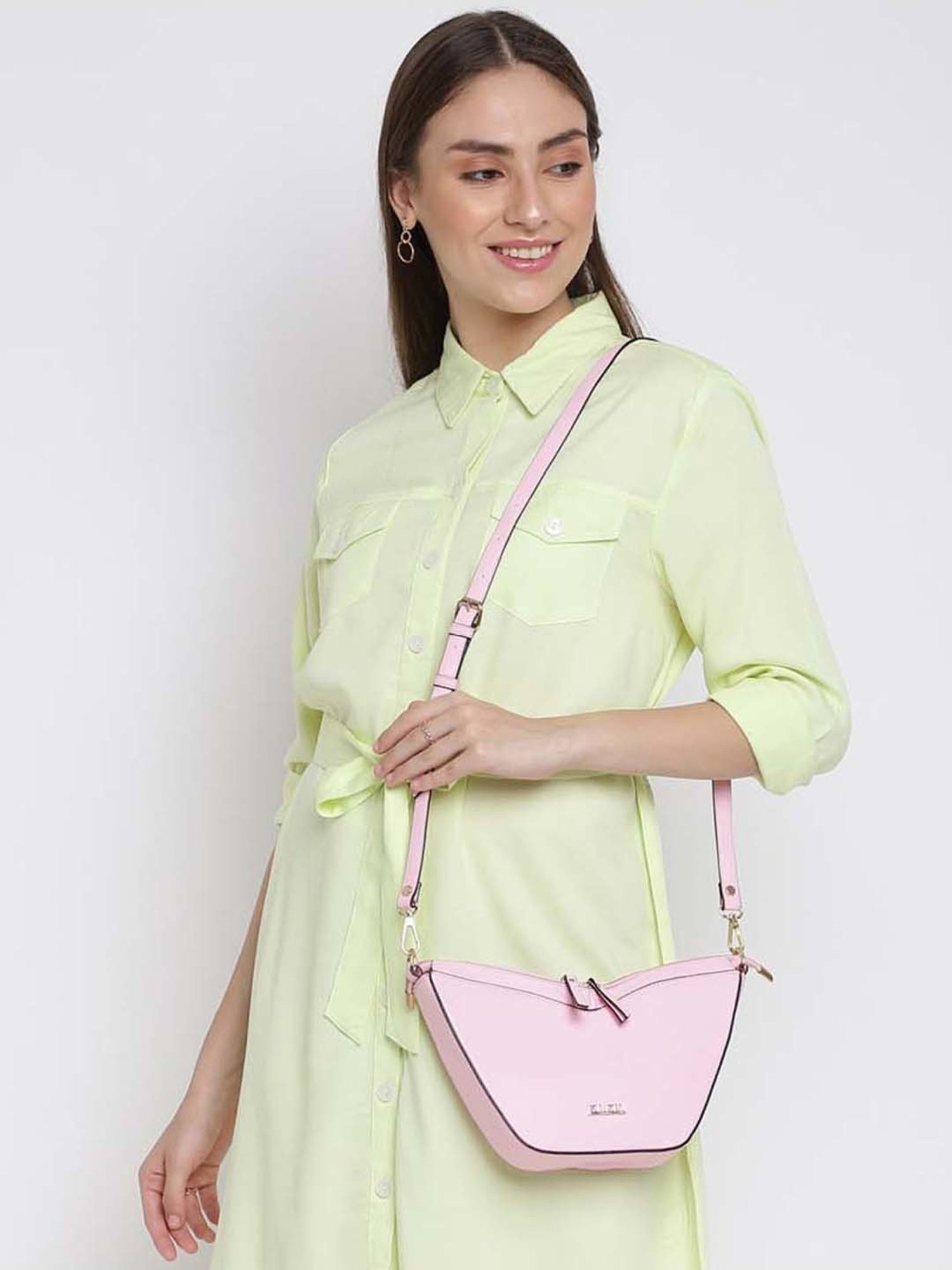 KLEIO Pink Solid Small Sling Handbag