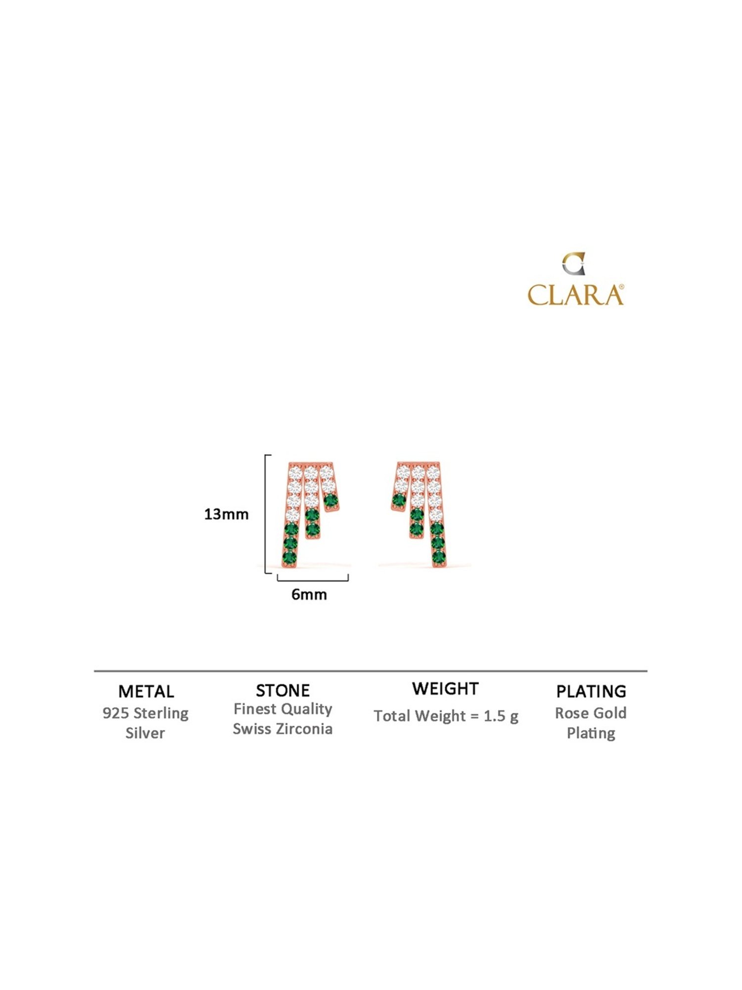 Clara 925 Silver Rose Gold-Plated Swiss Zirconia Blanca Stud Earrings