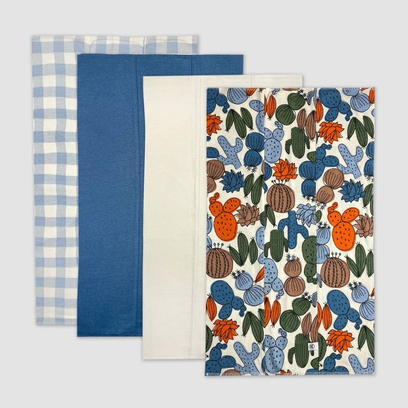 Honest Baby Boys' 4pk Organic Cotton Cactus Print Multilayer Woven Burp Cloth Set - Blue