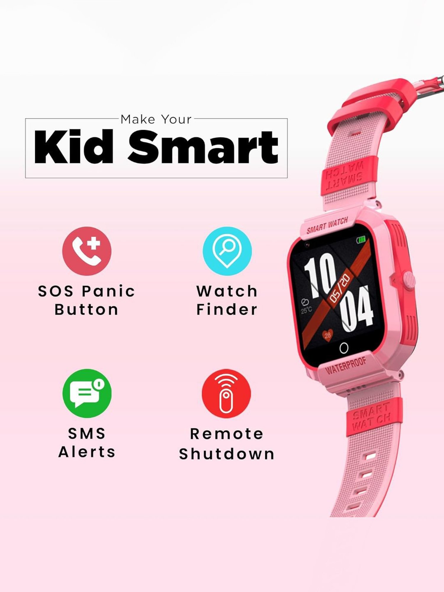 Turet Smartwatch for Kids with HD Display, Camera, SOS Button, Phone & Video Calling (Pink)