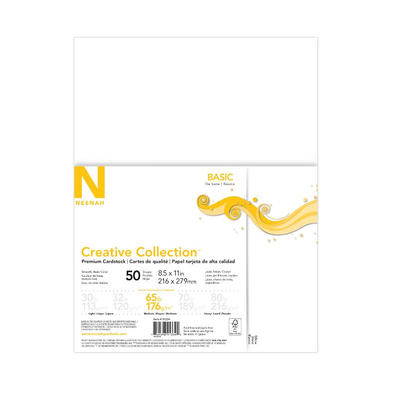 50ct Premium Cardstock 65lb White - Neenah Creative Collection