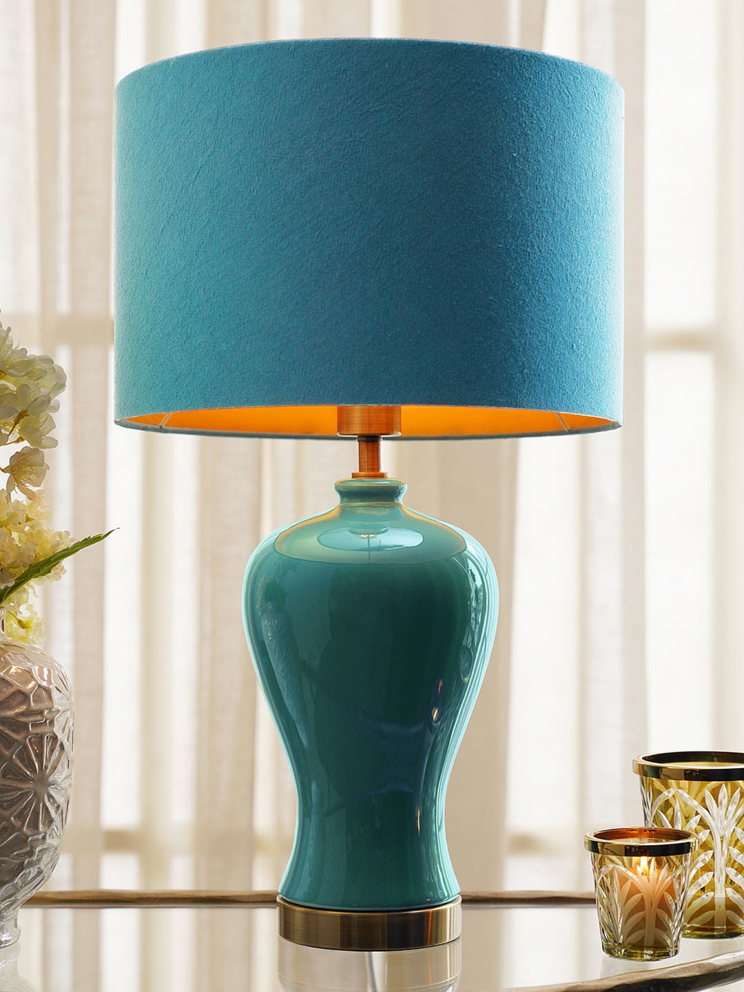 Pure Home and Living Grey Glass Trophy Shaped Table Lamp Stand