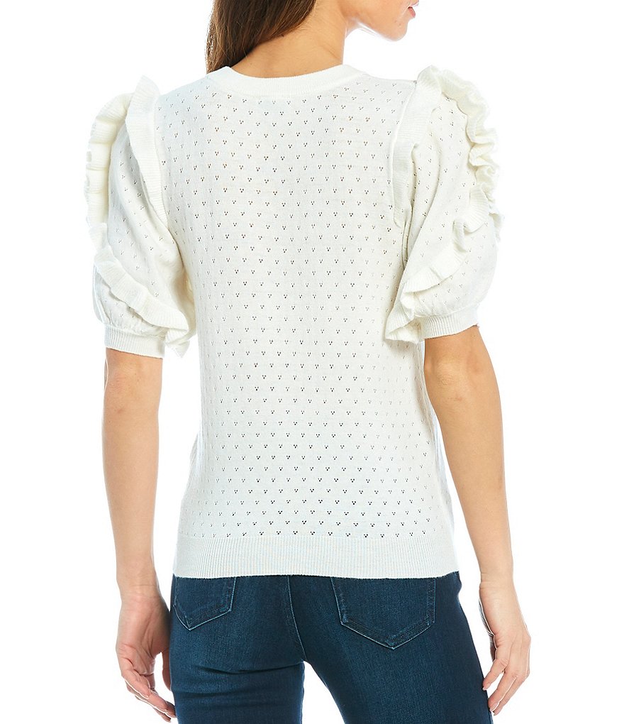 Ella Moss Eveline Ruffle Short Sleeve Crew Neck Novelty Sweater Top