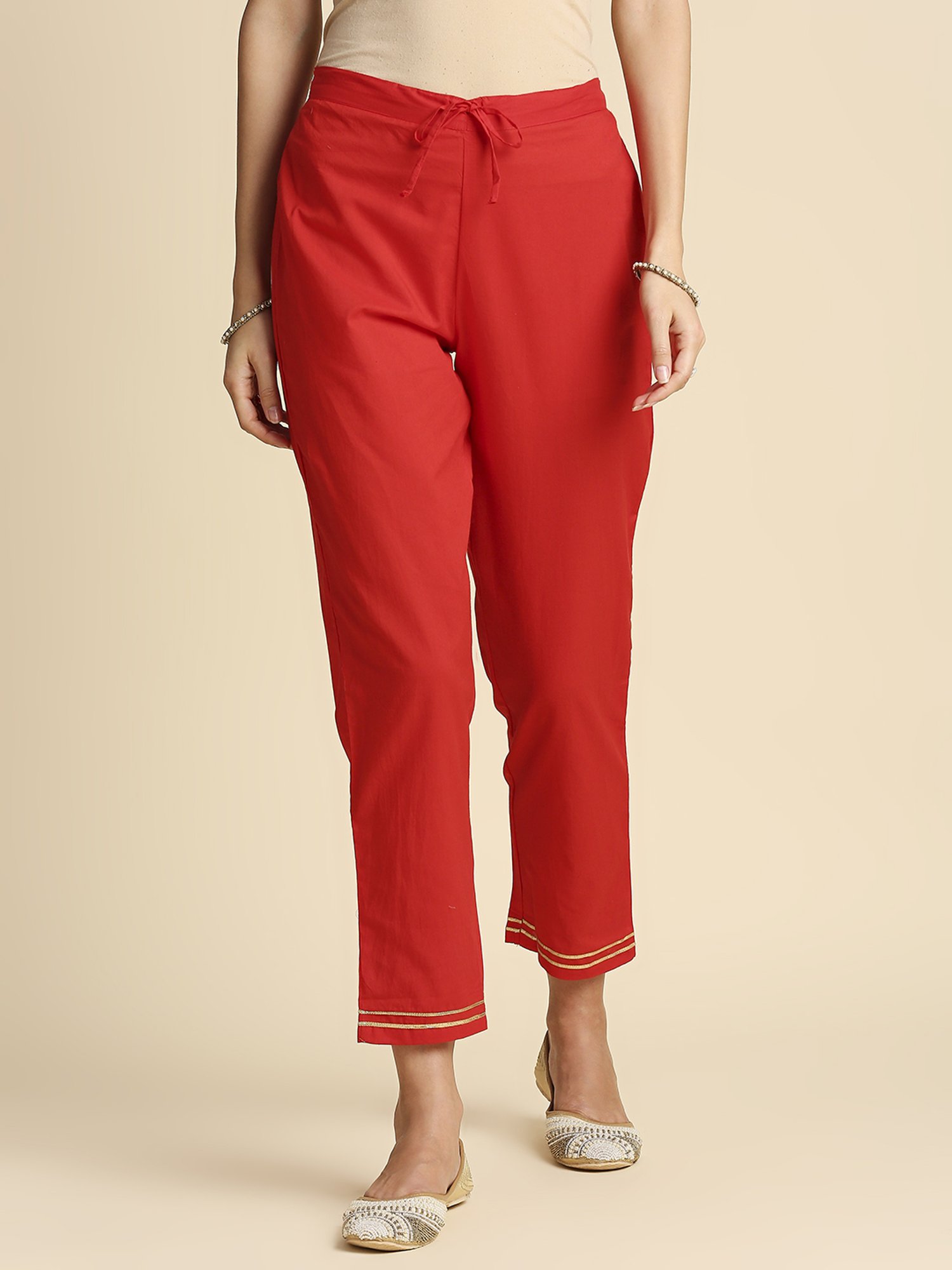 Anubhutee Red Cotton Embroidered Kurta Pant Set With Dupatta