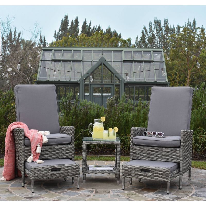 Vallauris 5pc Reclining Outdoor Patio Seating Set - Gray Wicker - Adore Decor