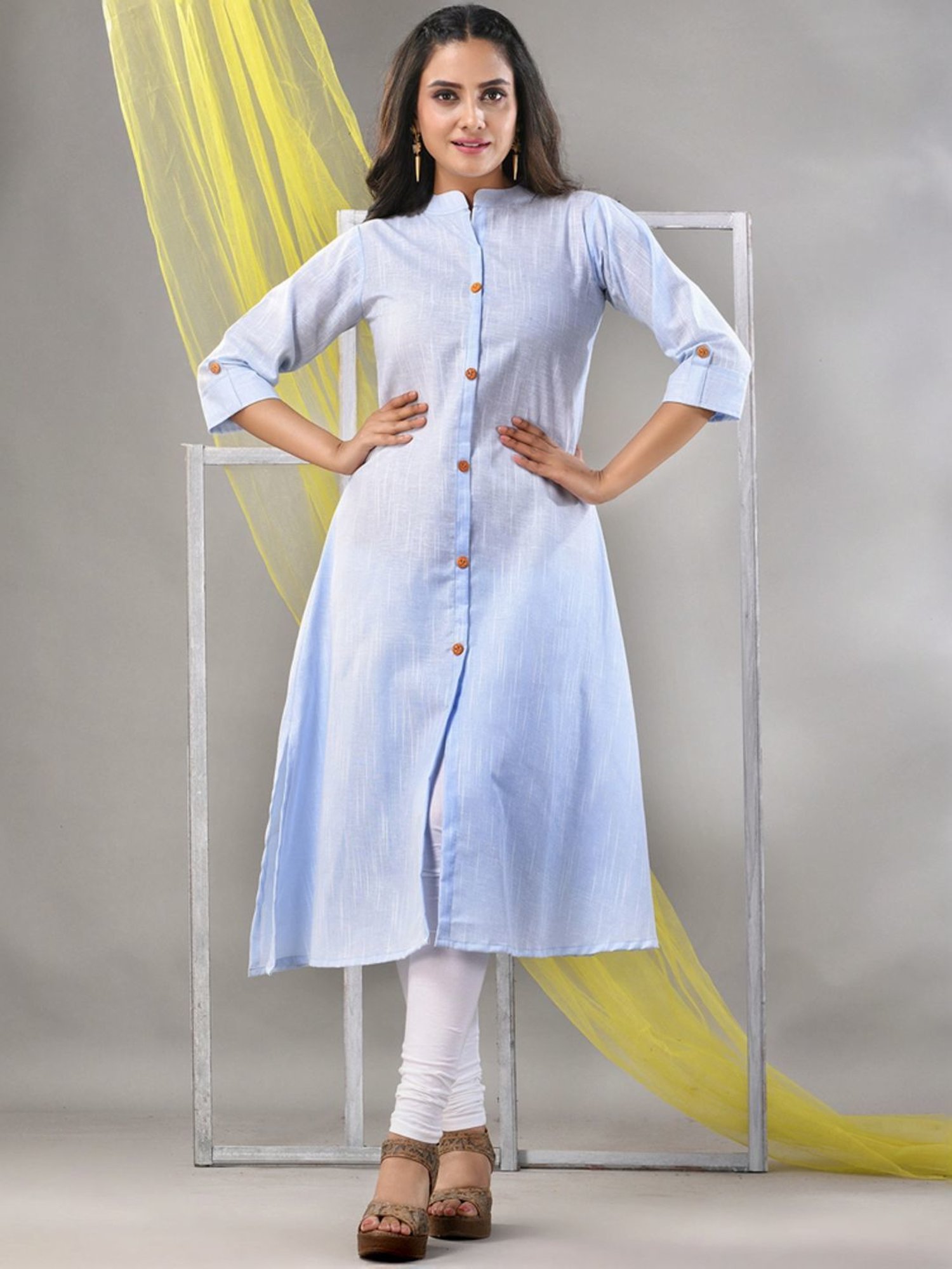 CHARUKRITI Blue Cotton Straight Kurta