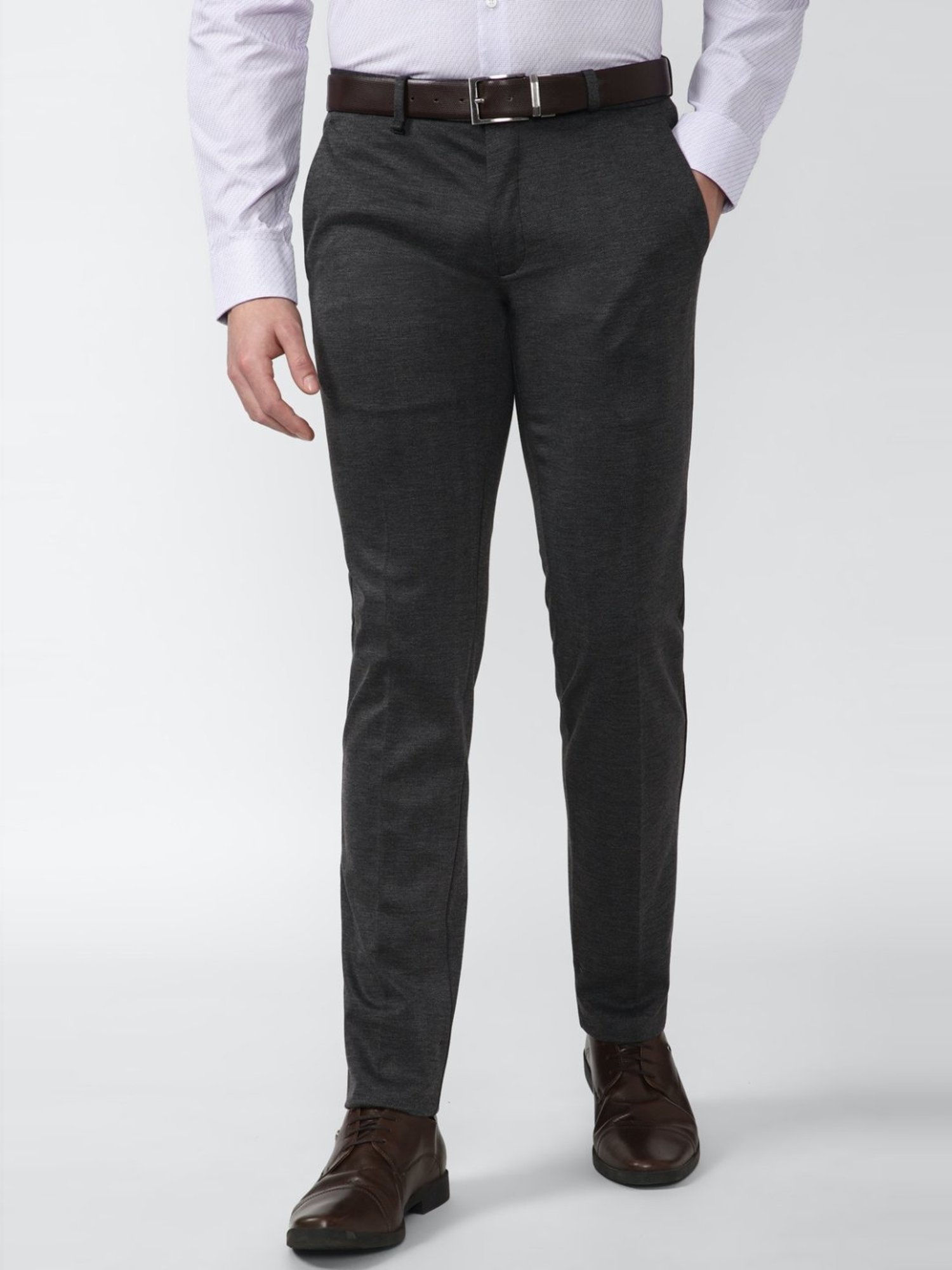 Van Heusen Grey Slim Fit Self Pattern Trousers