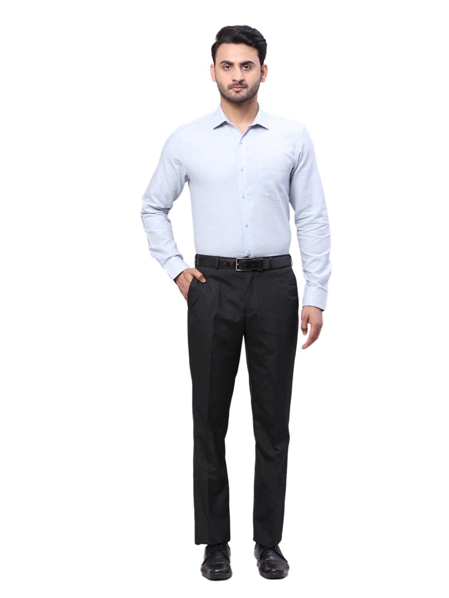 Park Avenue Black Regular Fit Striped Trousers