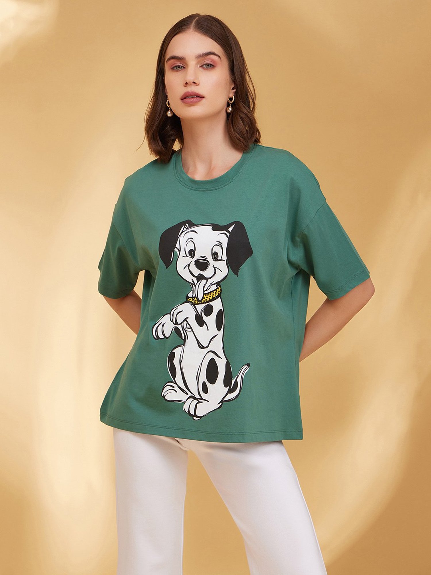 Kazo Green Printed Oversized T-Shirt