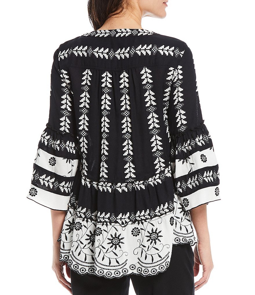 Eva Varro Animal Print Knit Jersey 3/4 Slit Sleeve Tunic