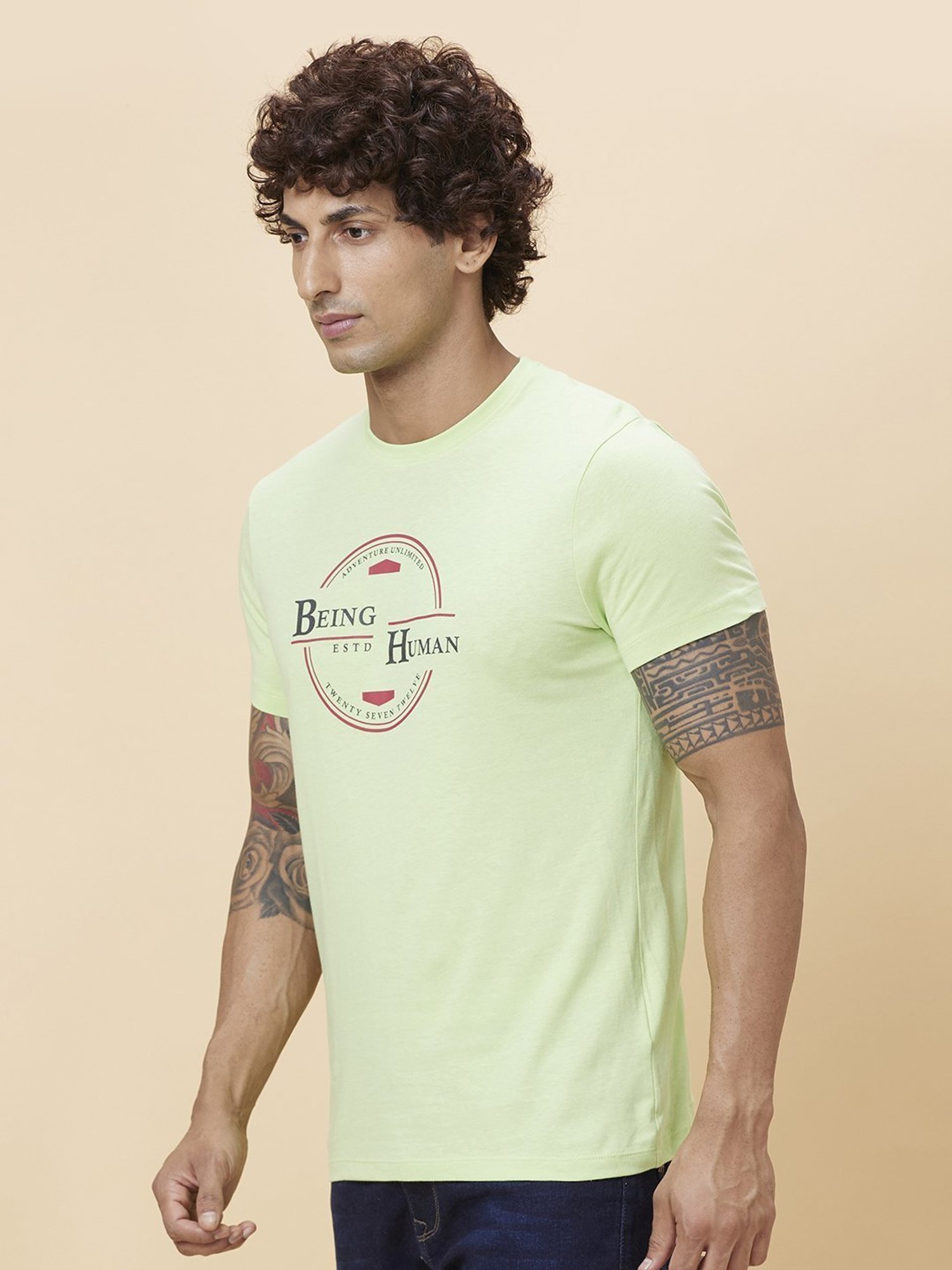 Being Human Green Regular Fit Printed T-Shirt