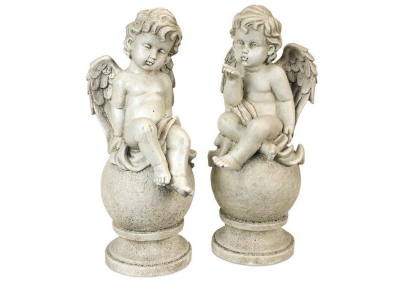 Melrose Set of 2 Playful Angel Cherubs Sitting on Finial Balls Patio Garden Statues 13"