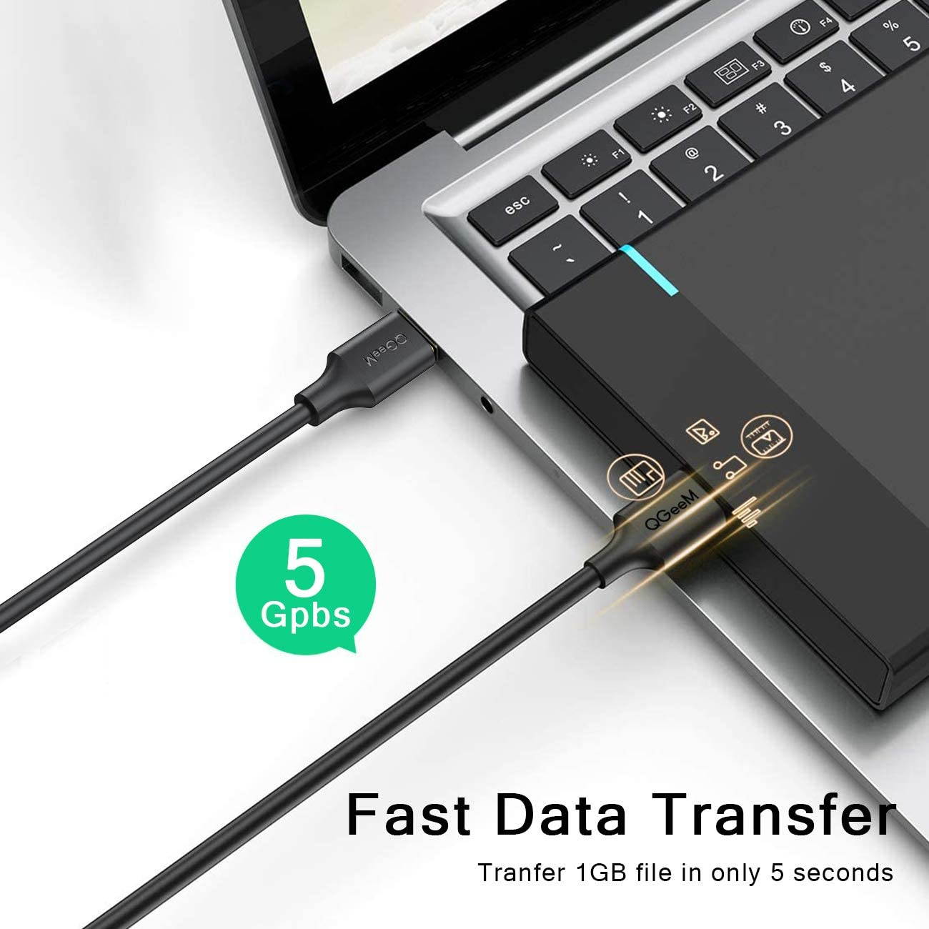 USB 3.0 Cable 6FT, QGeeM USB to USB Cable, USB A Male to Male Cable for Data Transfer Compatible with Hard Drive Enclosures, DVD Player, Laptop Cooler, Printers, Modems, Cameras,USB to USB Cord