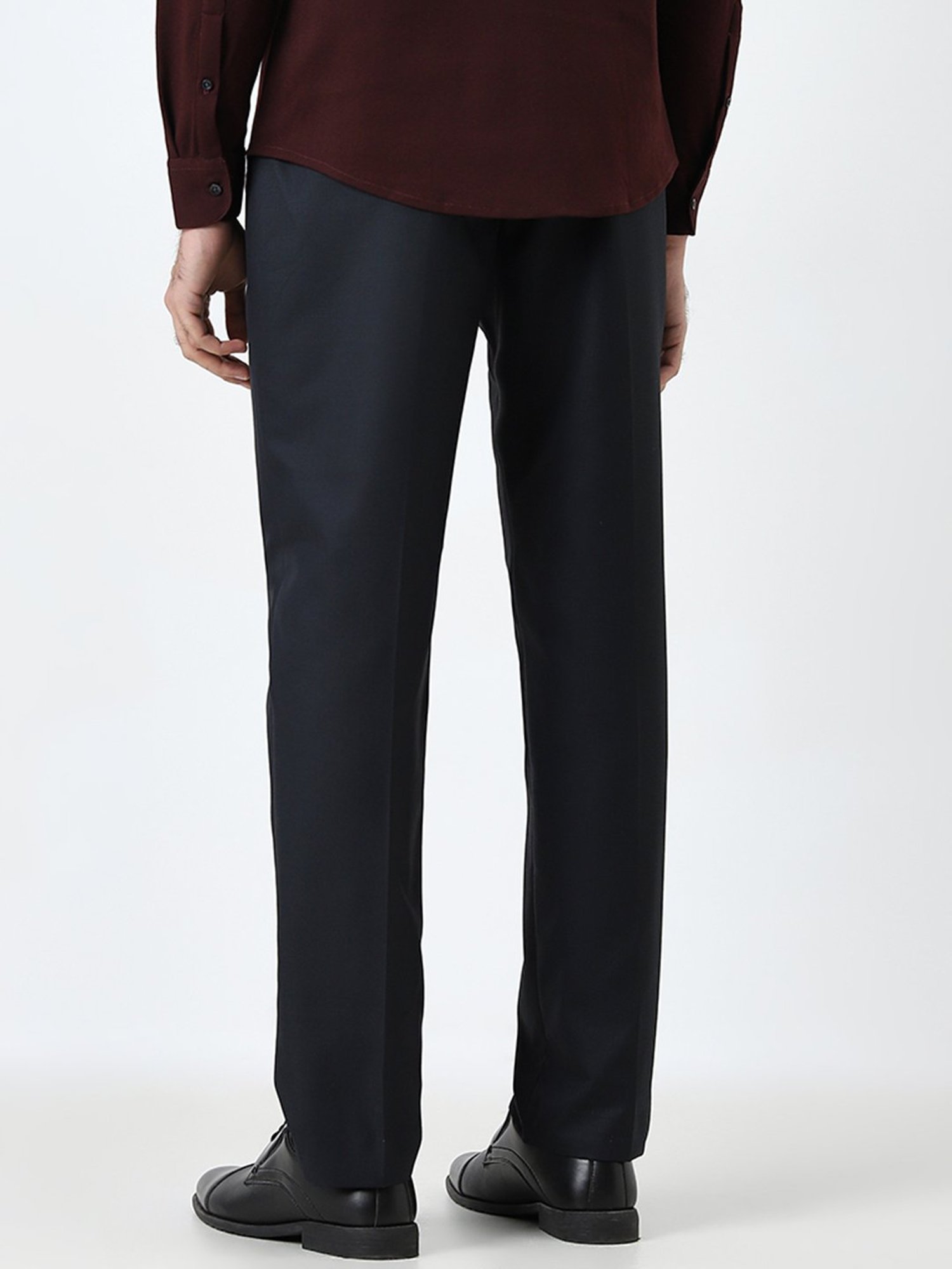 WES Formals by Westside Black Solid Relaxed-Fit Mid-Rise Trousers