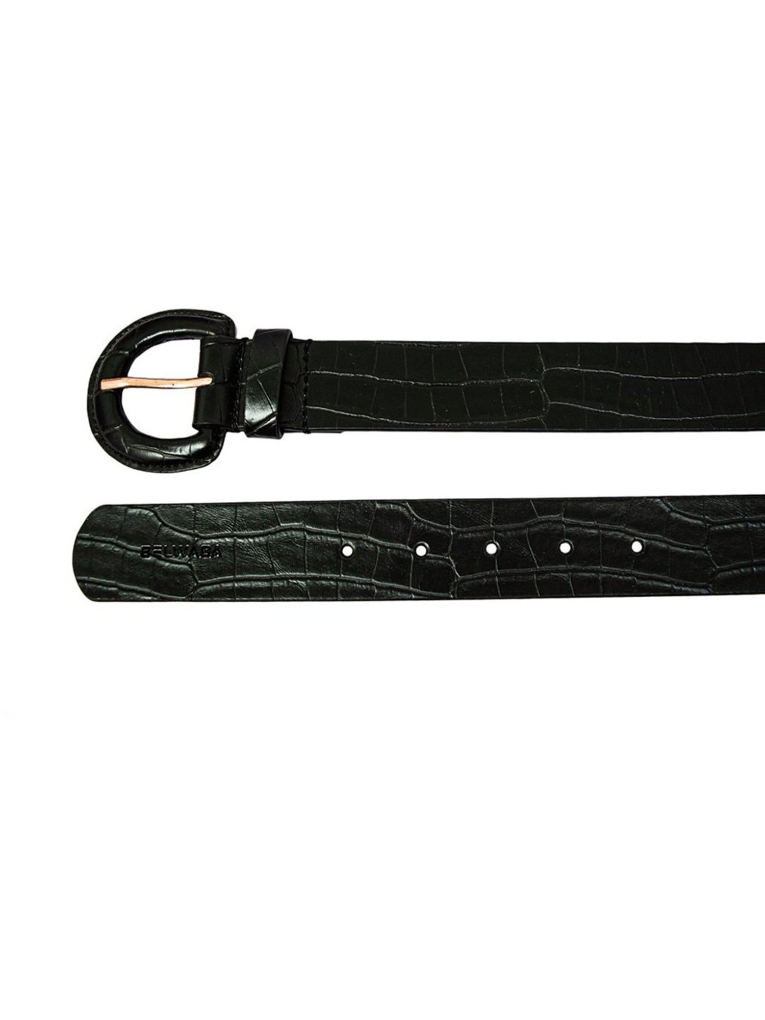 BELWABA Black Textured Leather Casual Belt for Women