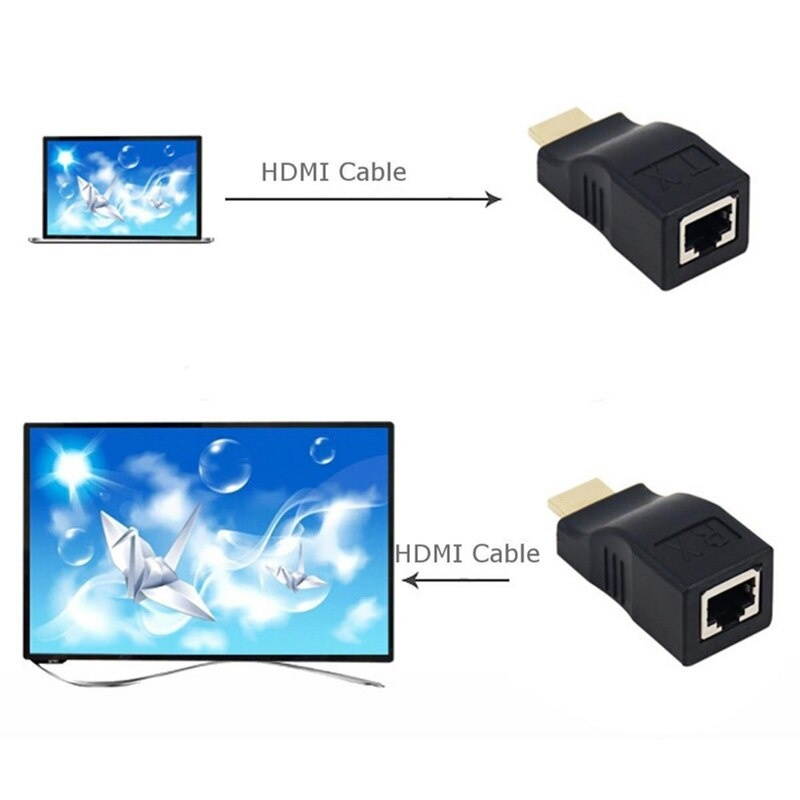 Retail 4K 3D HDMI 1.4 30M Extender to RJ45 Over Cat 5e/6 Network LAN Ethernet Adapter