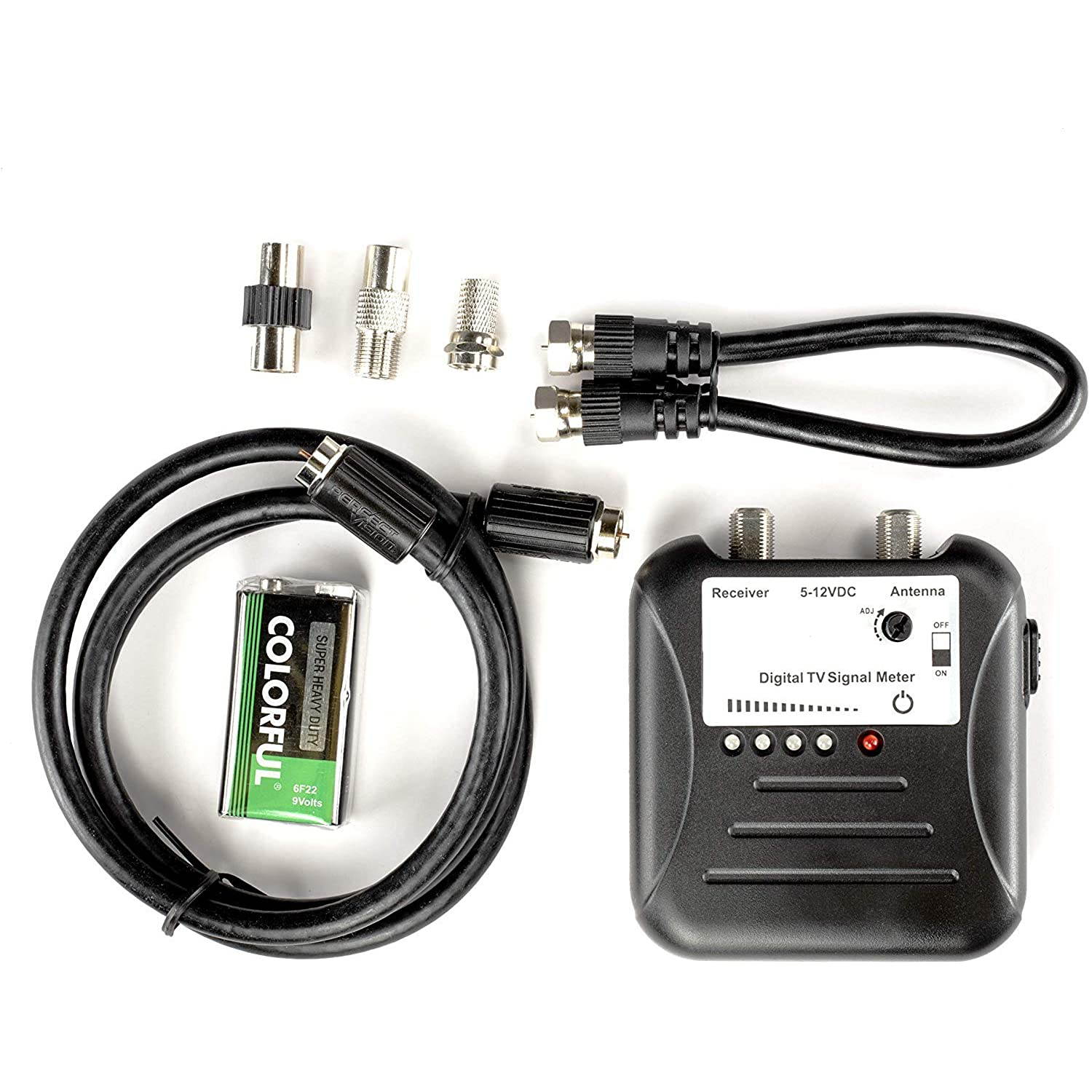 THE CIMPLE CO - Signal Strength Meter with Adjustable Signal Strength | Digital TV OTA Antenna Finder with LED Indicator Display and Coax Cable