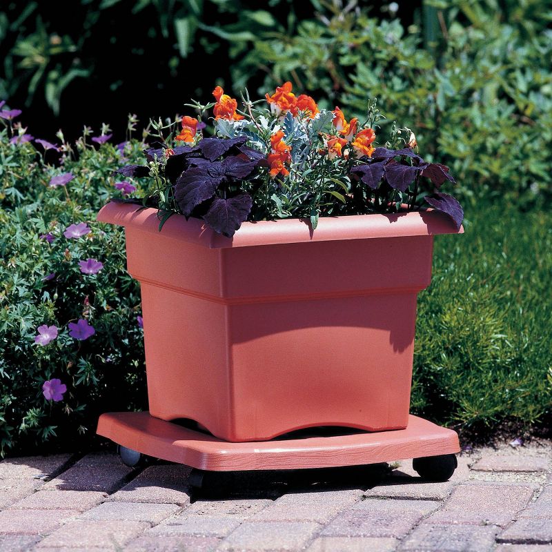 2pk 15" Square Plant Stand Dolly with Wheels and Caddy Tray Terracotta - Bloem
