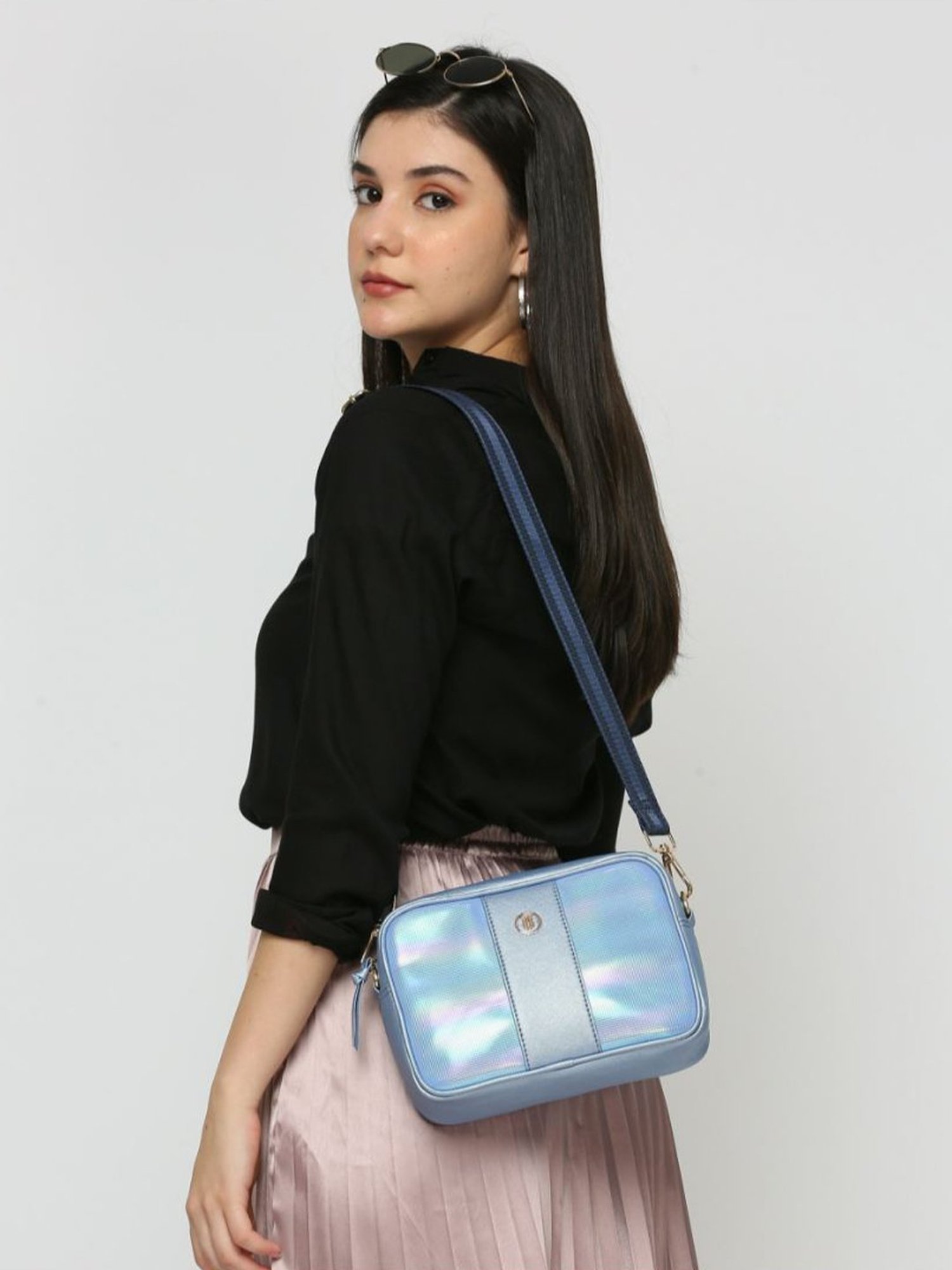 THE HOLISTIK Razzle Dazzle Metallic Blue Shimmer Medium Cross Body Bag