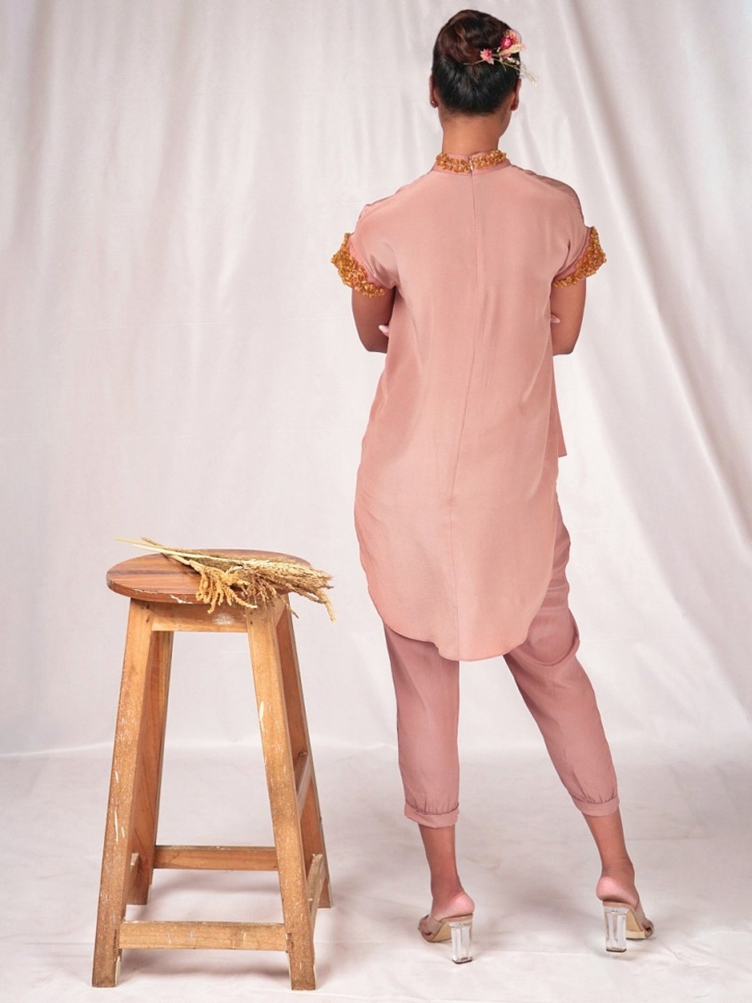 Seesa Pink Spring Summer Fitted Women's Trousers With Turned Up Hemline