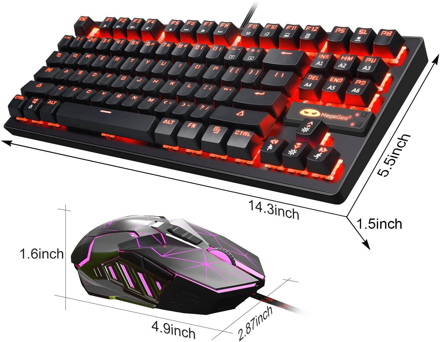 Mechanical Gaming Keyboard and Mouse Combo & Large Mouse Pad,Mechanical Keyboard 87 Keys Small Compact LED Backlit - MK1 Wired USB Gaming Keyboard with Blue Switches, for Windows PC Laptop Game ?-