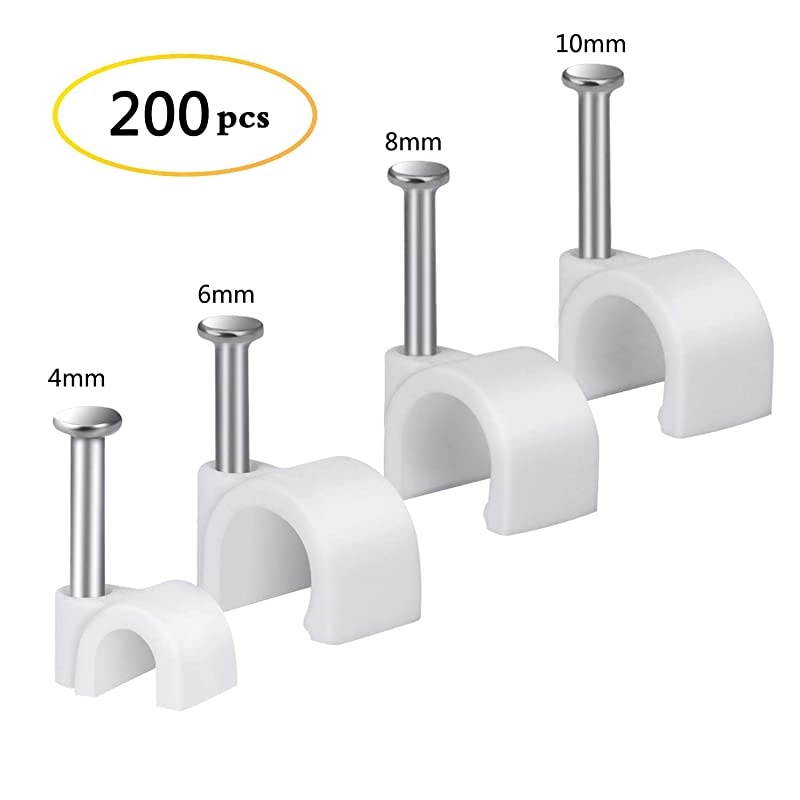 Wire Clips 4mm 6mm 8mm 10mm Pack of 200 Management RG6 RG59 CAT5 CAT6 RJ45 Electrical Ethernet Dish TV Speaker Wire Cord Tie Holder Single Coaxial Nail Clamps