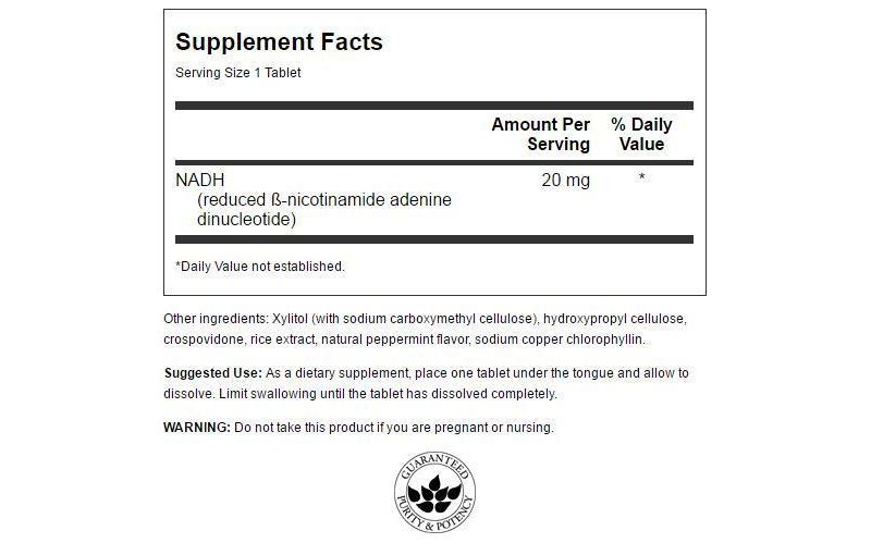 Swanson Maximum Strength Nadh Fast-acting 20 mg 30 Lozenges.