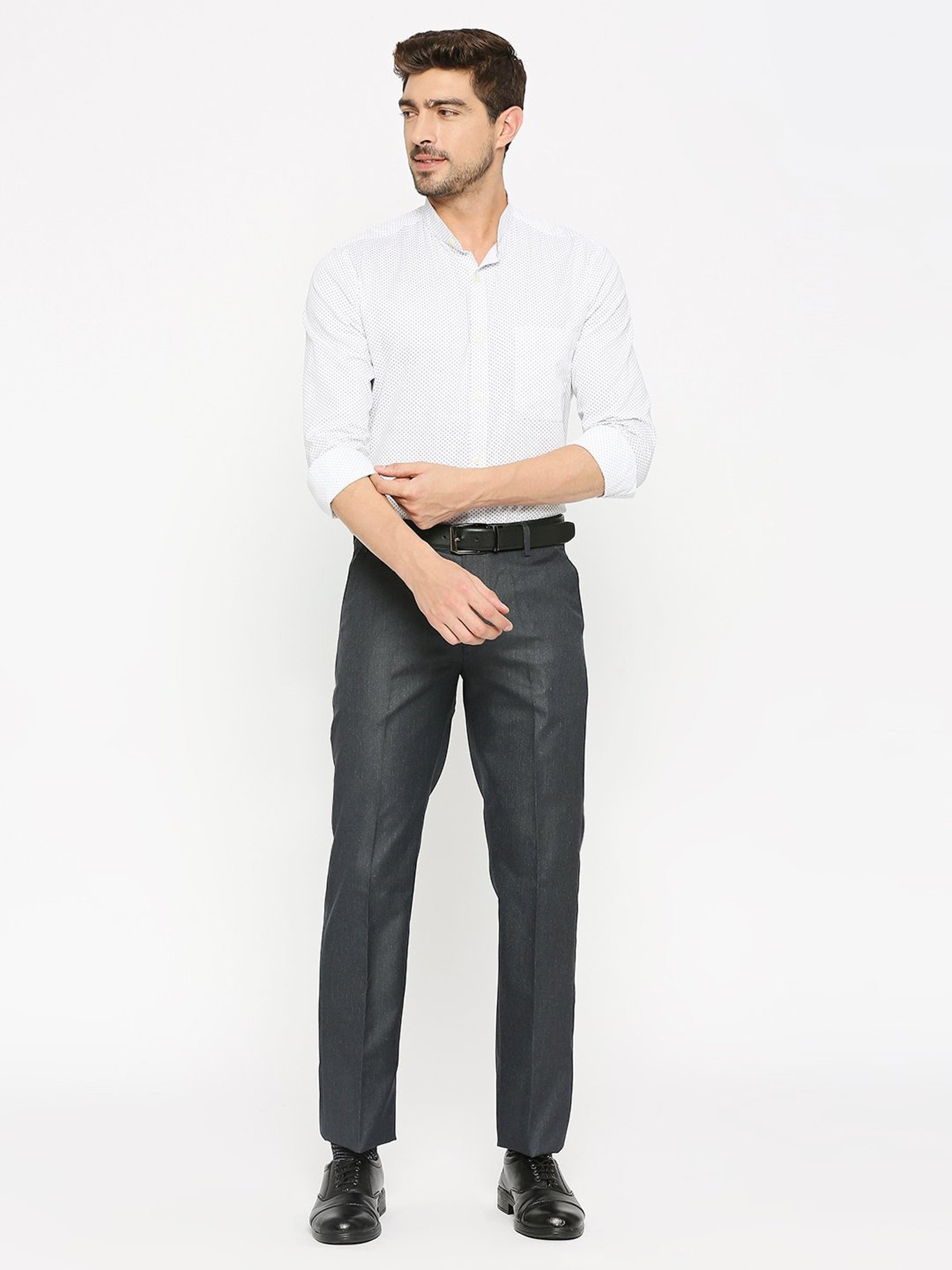 SOLEMIO Navy Slim Fit Flat Front Trousers