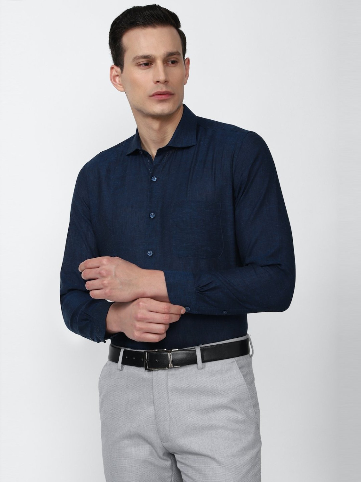 Sojanya Blue Cotton Regular Fit Self Pattern Shirt