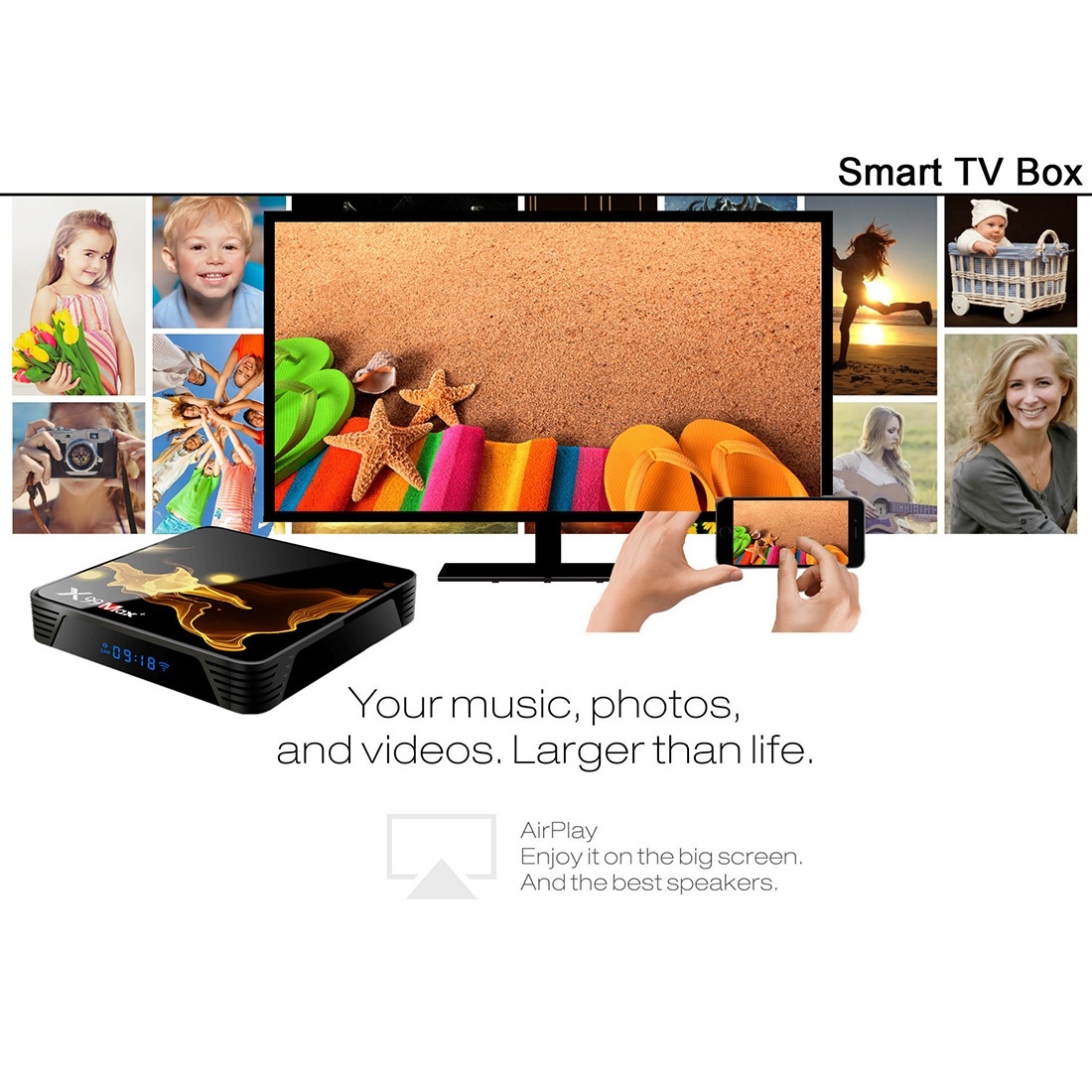 X99 Max+ 8K Smart TV Box, Android 9.0, Amlogic S905X3 Quad-Core Cortex-A55,4GB+32GB, Support LAN,