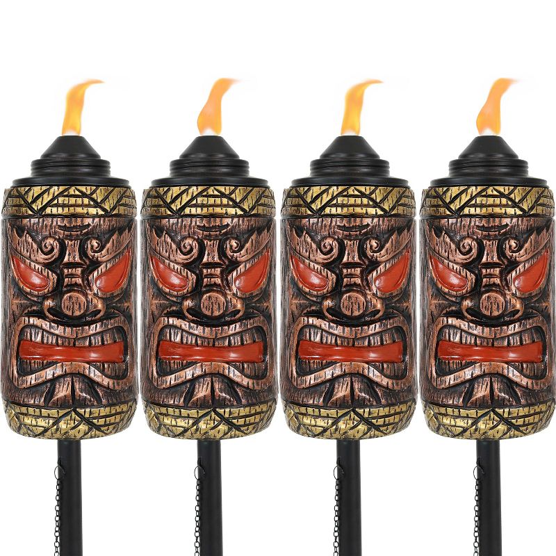 Sunnydaze Outdoor 3-in-1 Adjustable Height Tiki Face Patio and Lawn Citronella Torch Light Set - 4pk