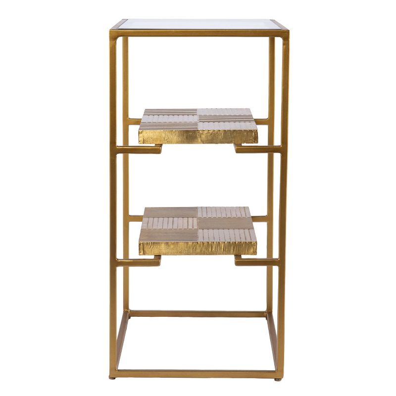 Woobal Glass Top End Table with Storage Brass - Aiden Lane