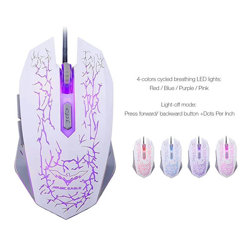 Keyboard Rainbow Backlit Wired Gaming Keyboard Mouse Combo LED 104 Keys USB Ergonomic Wrist Rest Keyboard 4800 DPI Mouse for PC Gamer White