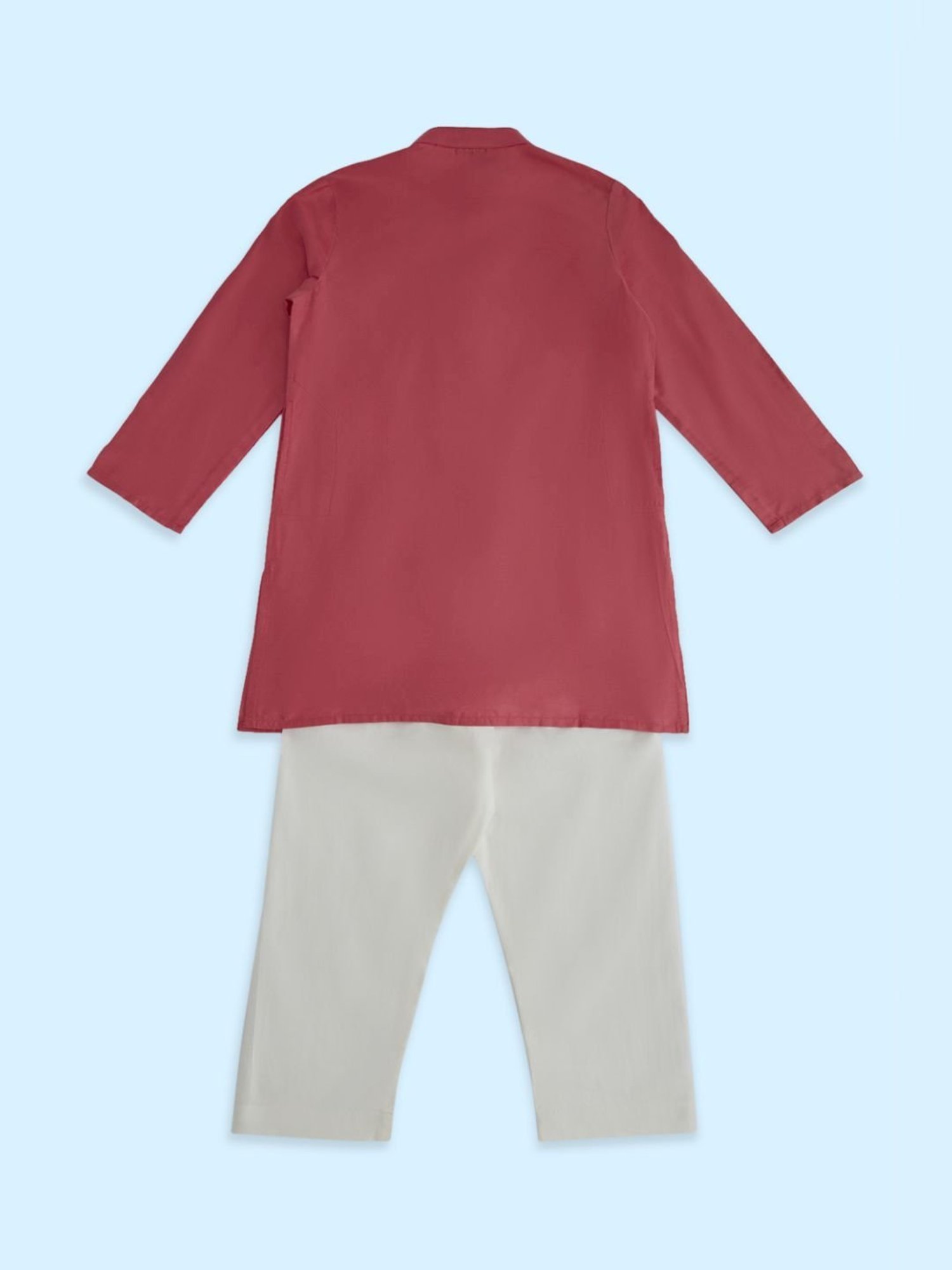 Indus Route by Pantaloons Kids Pink & White Regular Fit Full Sleeves Kurta Set