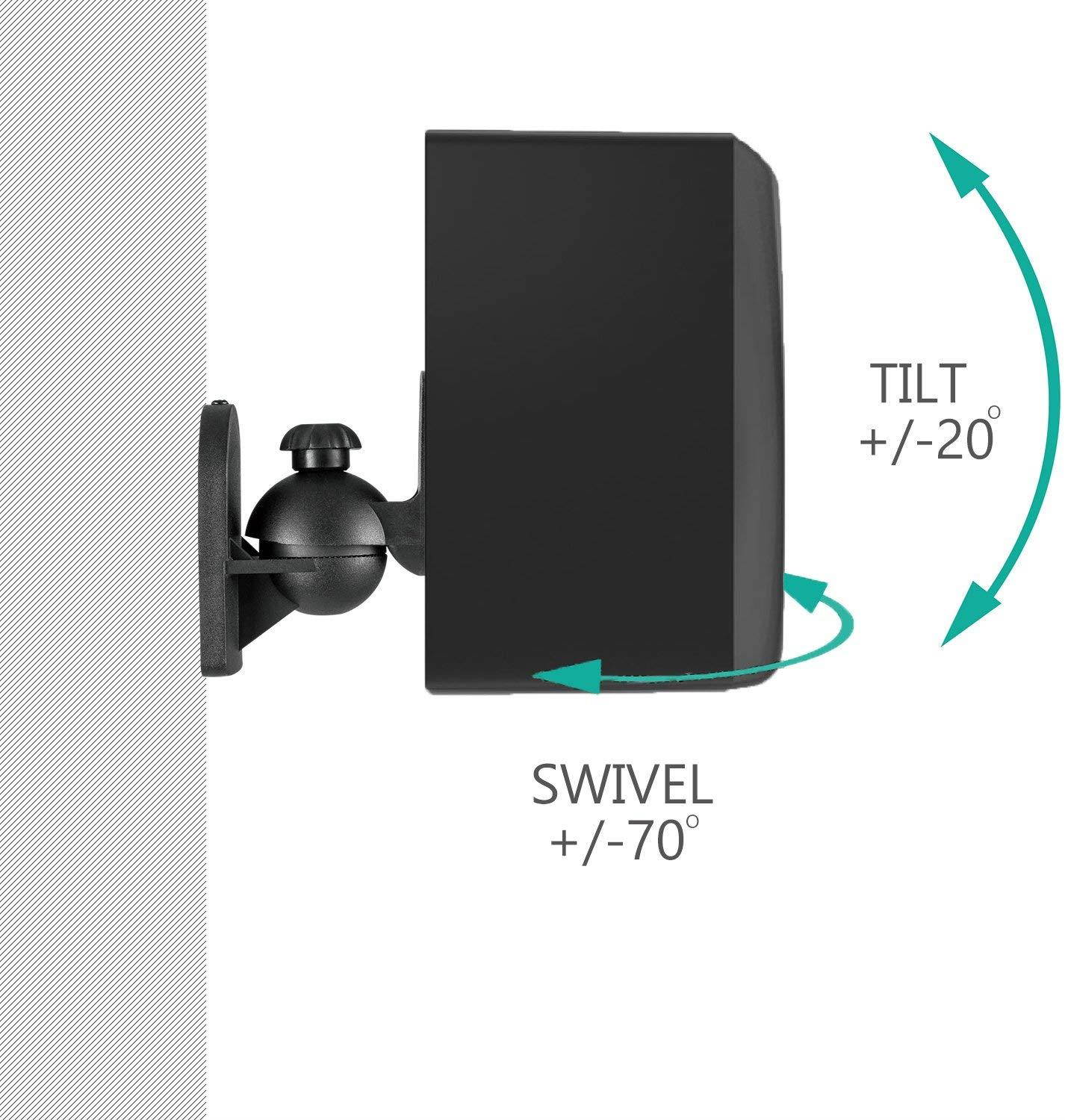 WALI Dual Speaker Wall Mount Brackets Multiple Adjustments for Bookshelf, Surround Sound Speakers, Hold up to 7.7 lbs, (SWM202), 2 Packs, Black