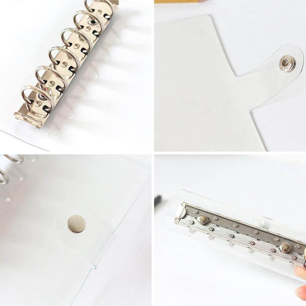 Ozzptuu Transparent PVC 6-Hole Ring Binder Cover Fresh Hand Books Snap Button Closure Round Ring Binders No Loose-Leaf Inner Core (A6)