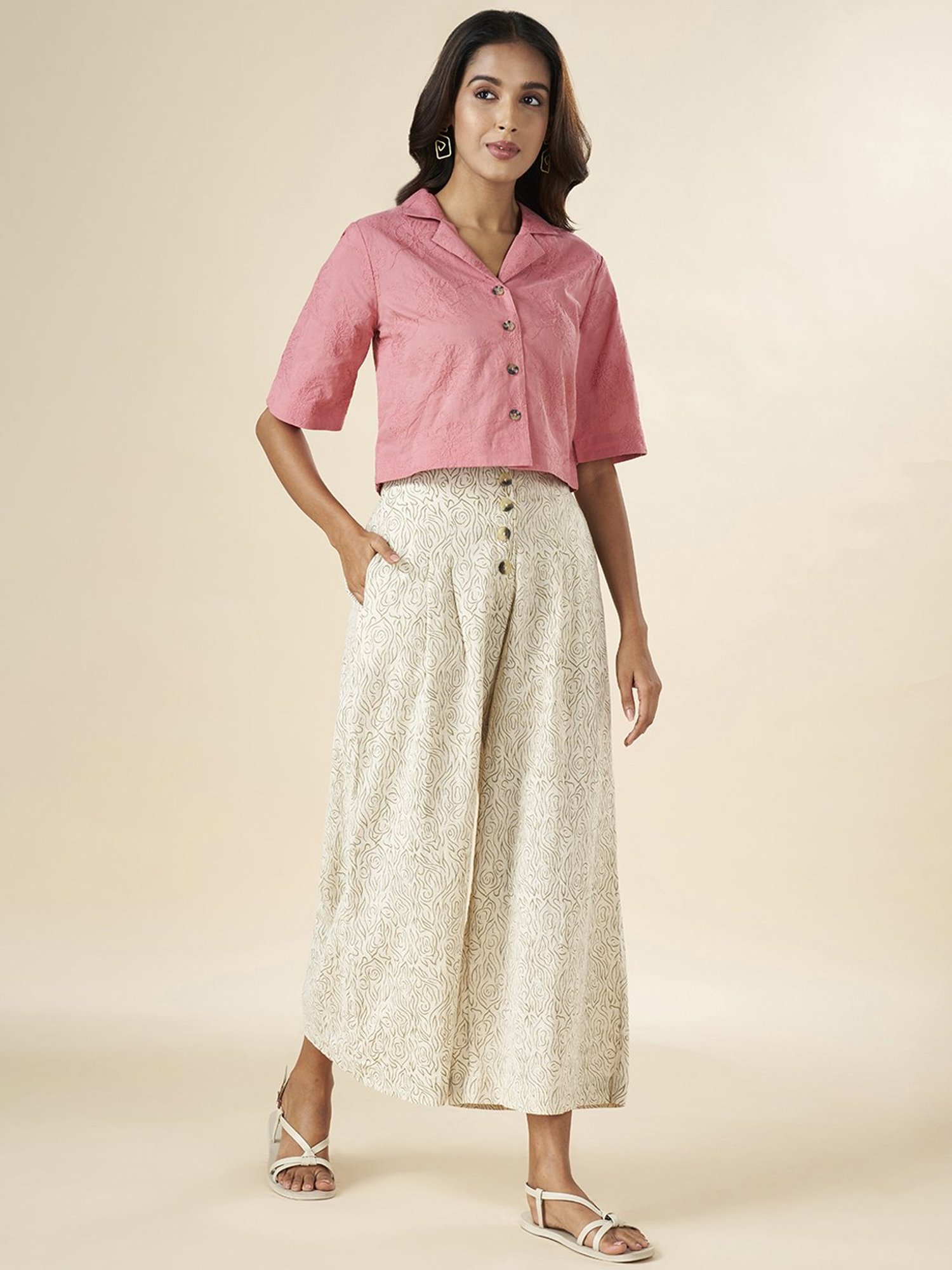 Akkriti by Pantaloons Pink Cotton Embroidered Crop Top