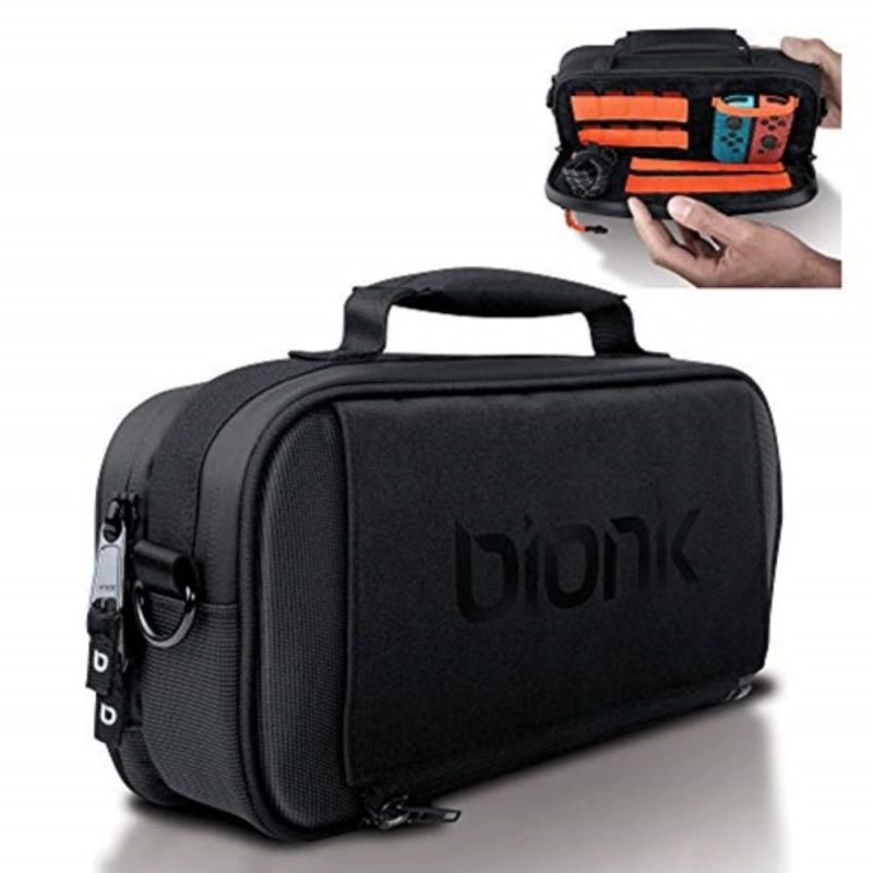 Bionik Commuter - Switch Bag - Compatible with Nintendo Switch - 18 Game Slots - Extra Joy Con Pocket - Canvas Exterior - Plush Interior - Removable Shoulder Strap - Backpack Attachable - YKK Zippers