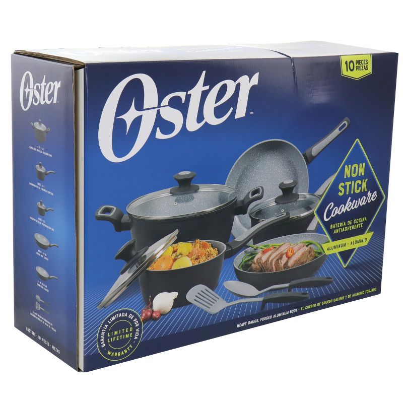 Oster 10 Piece Non-Stick Aluminum Cookware Set in Black and Grey Speckle