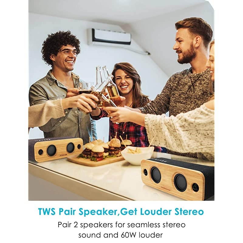 Life Bluetooth Speaker, 30W Loud Home Party Wireless Bluetooth Speakers, 2 Woofers&2 Tweeters for Super Bass Stereo Sound,TWS and 100Ft Bluetooth V5.0,12-Hour Playtime Subwoofer, Imitation Wood